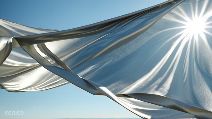 closeup of a silver silk banner billowing in the wind in sunshine (Fluently XL Final)