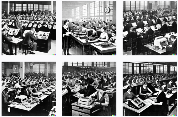 large_room_full_of_people_operating_mechanical_calculators,_Time_magazine_black_and_white_illustration,_1958