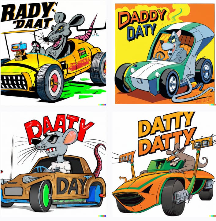 Giant_rat_in_Smart_Car_dragster,_color_cartoon_in_Big_Daddy_Roth_1960s_style