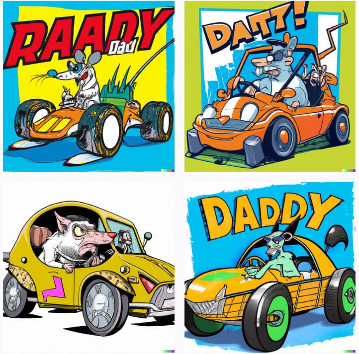 Giant_rat_in_Smart_Fortwo_dragster,_color_cartoon_in_Big_Daddy_Roth_1960s_style