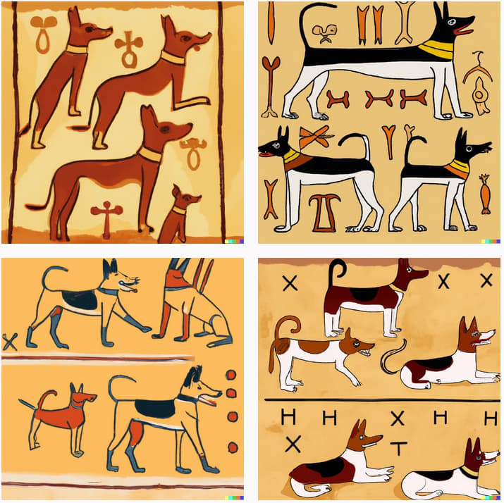 Egyptian_hieroglyphic_tomb_painting_with_cartoon_corgis_instead_of_Anubis,_epigraphic_publication